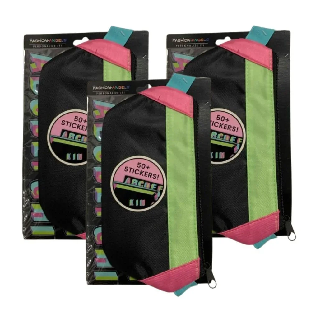 Fashion Angels Nylon Fanny Pack Elastic Pencil Pouch Black/Neon 3pk